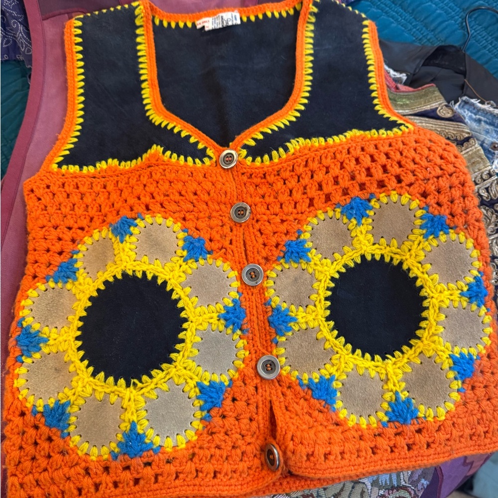 Colorful Crochet Vest with Floral Design